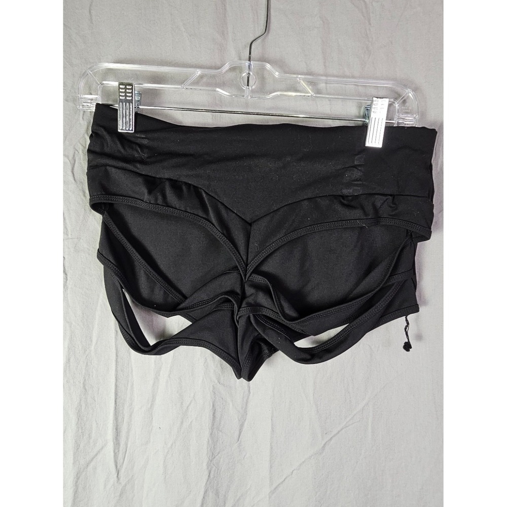 Womens Black Strappy Cutout Scrunch Butt Rave Pole Dance Shorts Size L - Picture 2 of 2